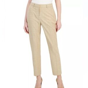 Tahari ASL Women's Plaid Straight Mid-Rise Pants Sand/salmon Size 12